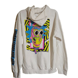 Rick and Morty Adult Swim Hoodie Sweatshirt White Graphic Pullover Size M